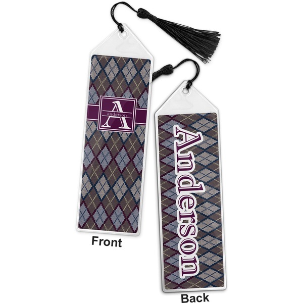 Knit Argyle Bookmark with tassel - Front and Back