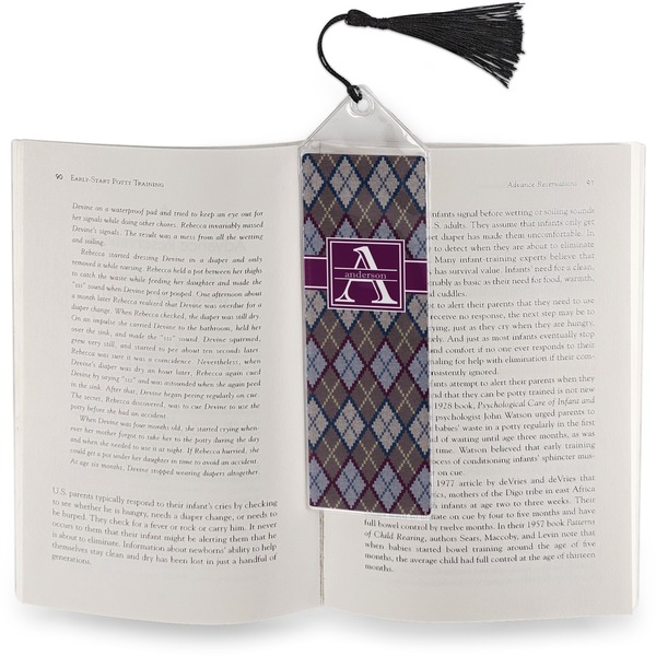 Knit Argyle Bookmark with tassel - In book