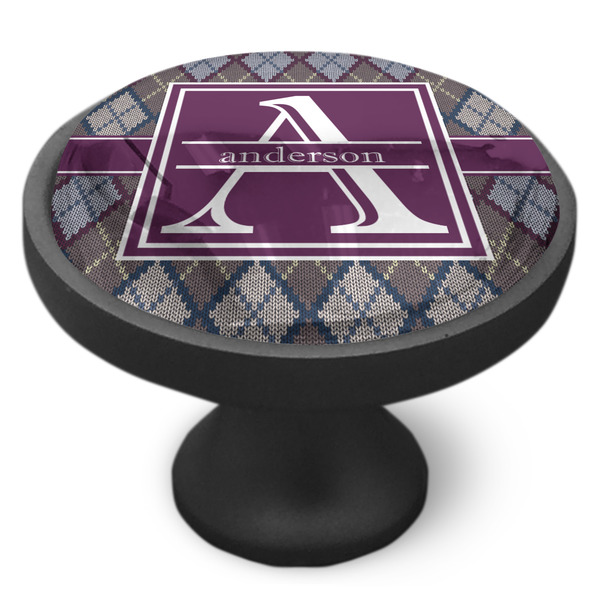 Knit Argyle Cabinet Knob - Black - Side