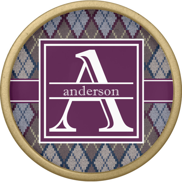 Knit Argyle Cabinet Knob - Gold - Front