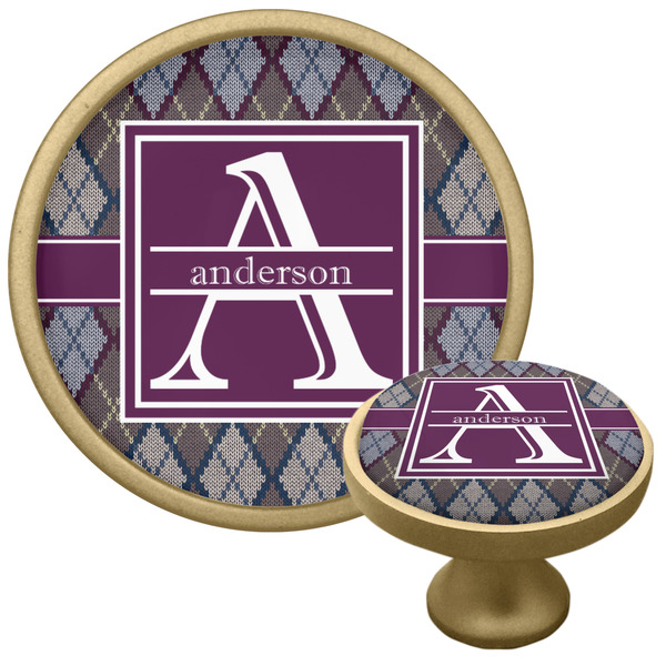 Custom Knit Argyle Cabinet Knob - Gold (Personalized)
