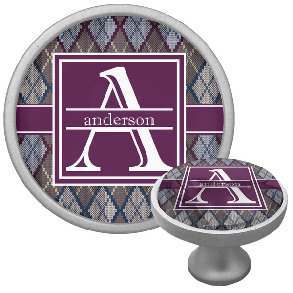 Custom Knit Argyle Cabinet Knob (Silver) (Personalized)