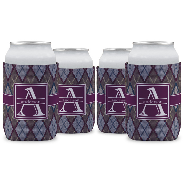 Custom Knit Argyle Can Cooler (12 oz) - Set of 4 w/ Name and Initial