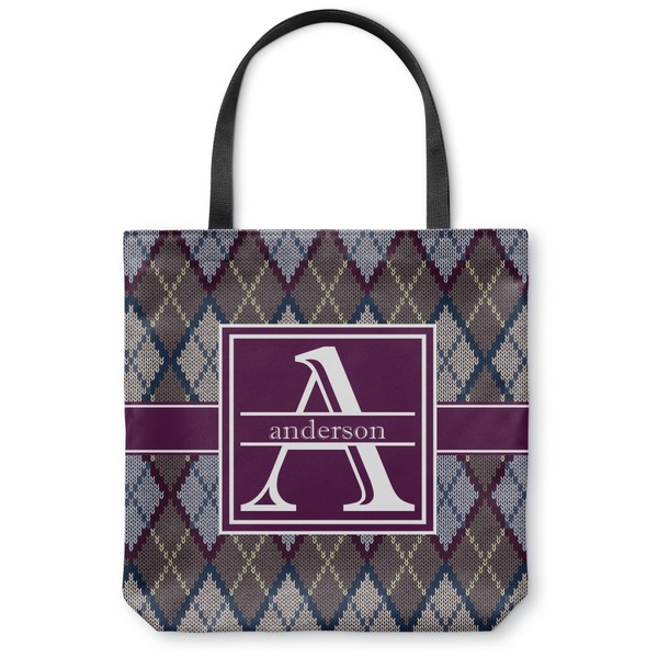 Custom Knit Argyle Canvas Tote Bag - Large - 18"x18" (Personalized)