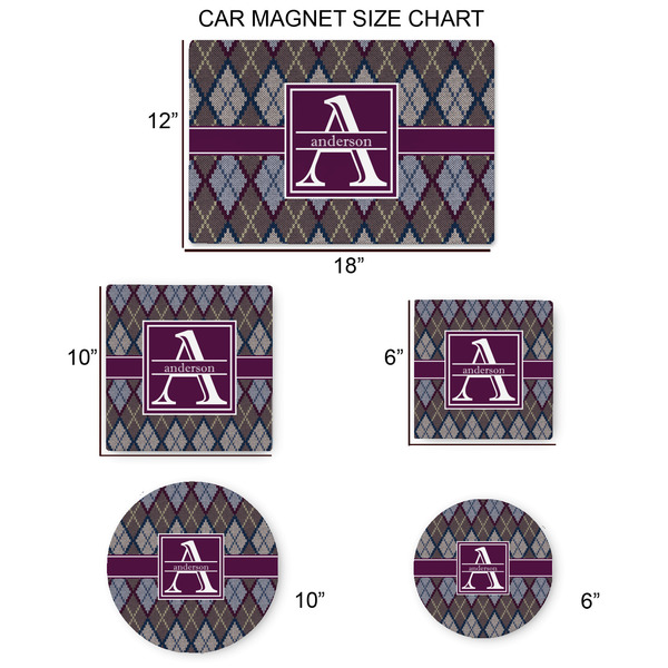 Knit Argyle Car Magnets - SIZE CHART
