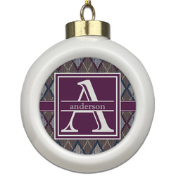 Knit Argyle Ceramic Ball Ornament (Personalized)