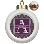 Knit Argyle Ceramic Ball Ornaments - Poinsettia Garland (Personalized)