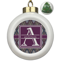 Knit Argyle Ceramic Ball Ornament - Christmas Tree (Personalized)