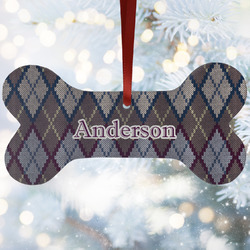 Knit Argyle Ceramic Dog Ornament w/ Name and Initial