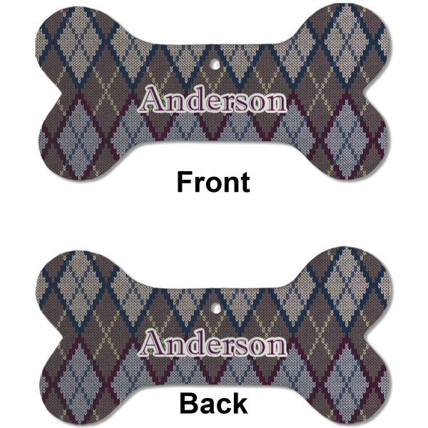 Knit Argyle Ceramic Flat Ornament - Bone Front & Back (APPROVAL)