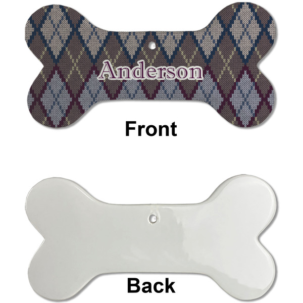 Knit Argyle Ceramic Flat Ornament - Bone Front & Back Single Print (APPROVAL)