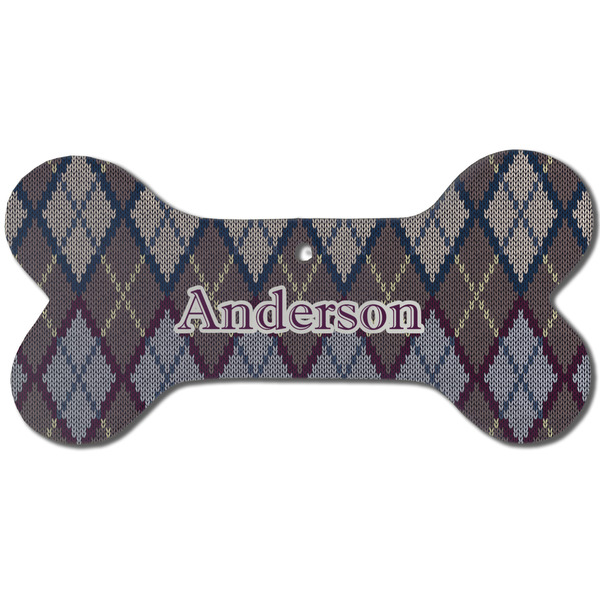 Knit Argyle Ceramic Flat Ornament - Bone Front