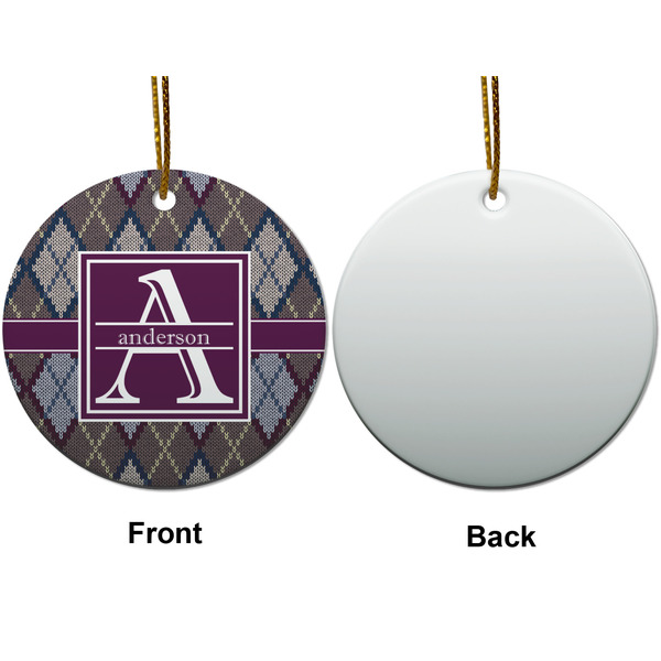 Knit Argyle Ceramic Flat Ornament - Circle Front & Back (APPROVAL)