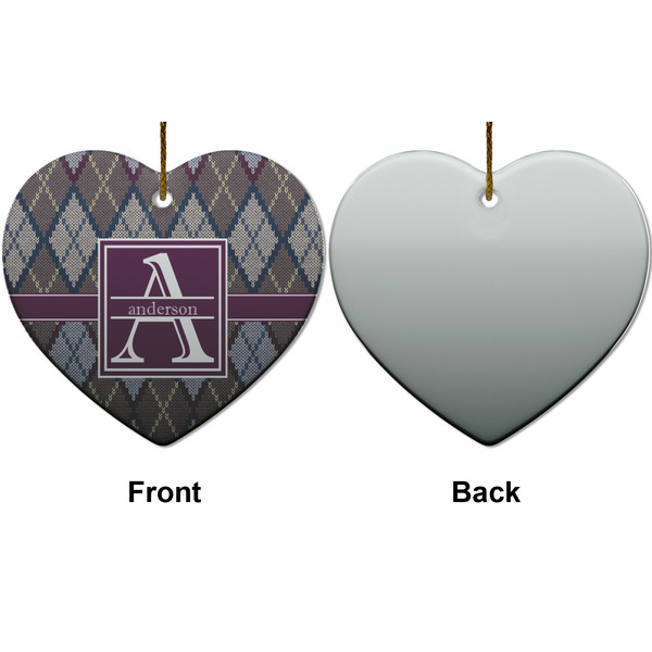 Knit Argyle Ceramic Flat Ornament - Heart Front & Back (APPROVAL)