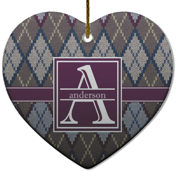 Knit Argyle Ceramic Flat Ornament - Heart (Front)