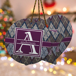 Knit Argyle Ceramic Ornament w/ Name and Initial