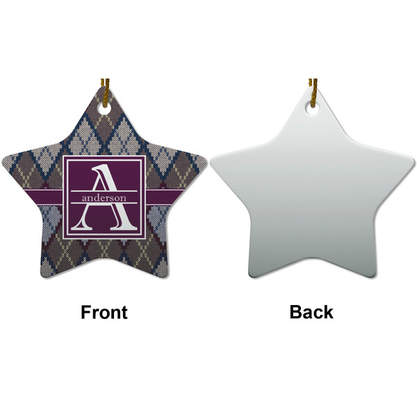 Knit Argyle Ceramic Flat Ornament - Star Front & Back (APPROVAL)