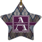 Knit Argyle Star Ceramic Ornament w/ Name and Initial