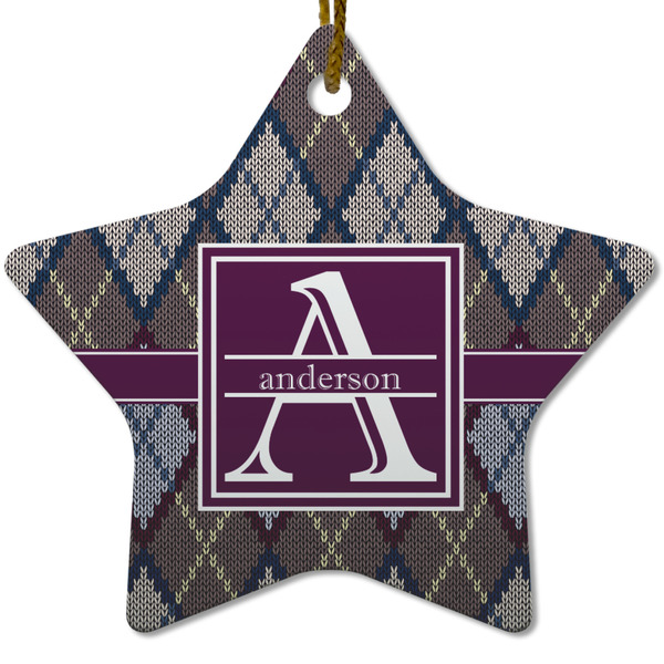 Custom Knit Argyle Star Ceramic Ornament w/ Name and Initial