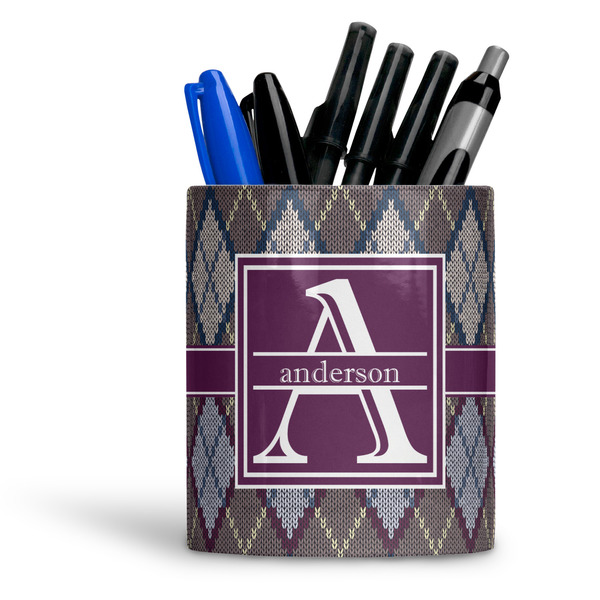 Custom Knit Argyle Ceramic Pen Holder
