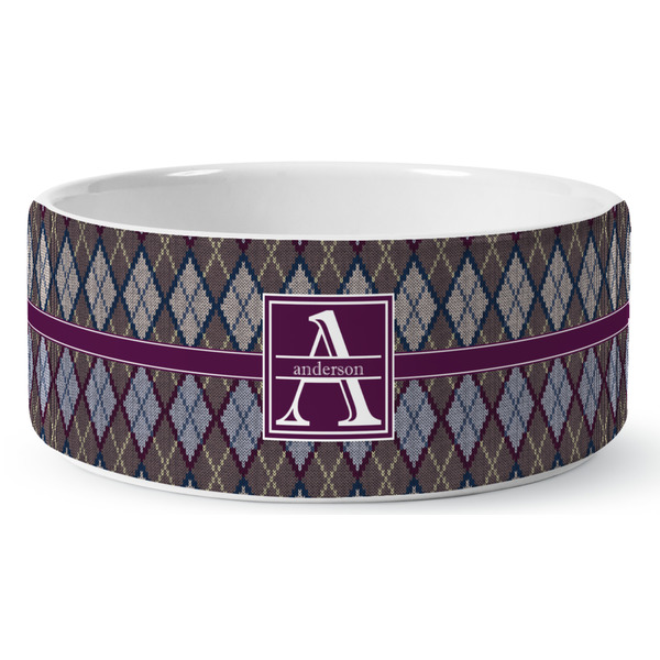 Custom Knit Argyle Ceramic Dog Bowl - Medium (Personalized)