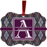 Knit Argyle Metal Frame Ornament - Double Sided w/ Name and Initial