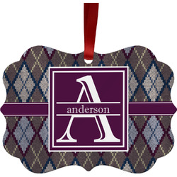 Knit Argyle Metal Frame Ornament - Double Sided w/ Name and Initial