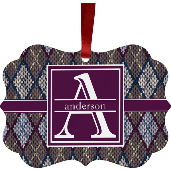 Knit Argyle Christmas Ornament (Front View)