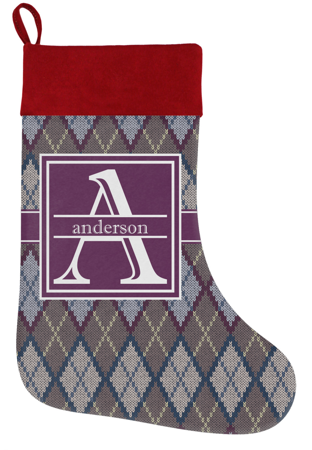 Knit Argyle Holiday Christmas Stocking Personalized