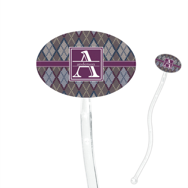 Custom Knit Argyle 7" Oval Plastic Stir Sticks - Clear (Personalized)