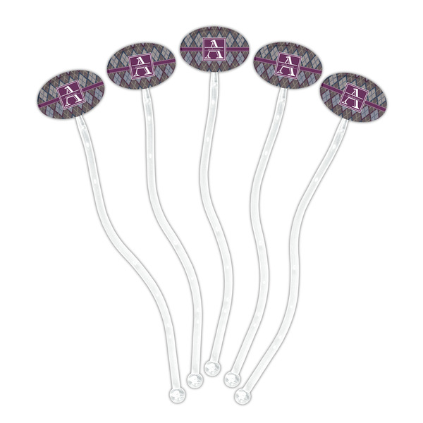 Knit Argyle Clear Plastic 7" Stir Stick - Oval - Fan