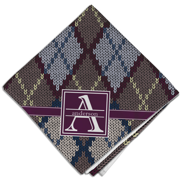 Custom Knit Argyle Cloth Dinner Napkin - Single w/ Name and Initial