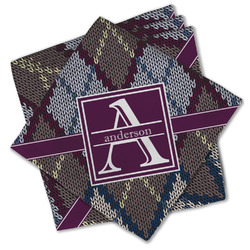 Knit Argyle Cloth Cocktail Napkins - Set of 4 w/ Name and Initial