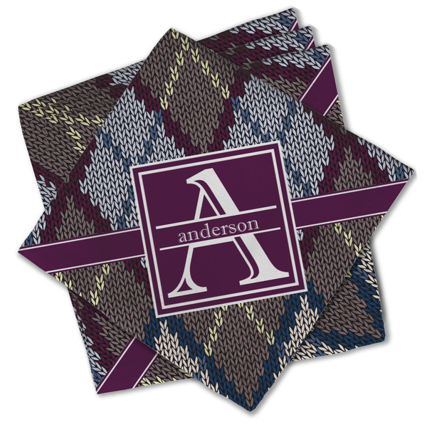 Custom Knit Argyle Cloth Cocktail Napkins - Set of 4 w/ Name and Initial