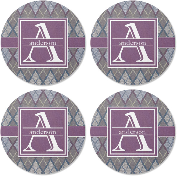 Knit Argyle Coaster Round Rubber Back - Apvl
