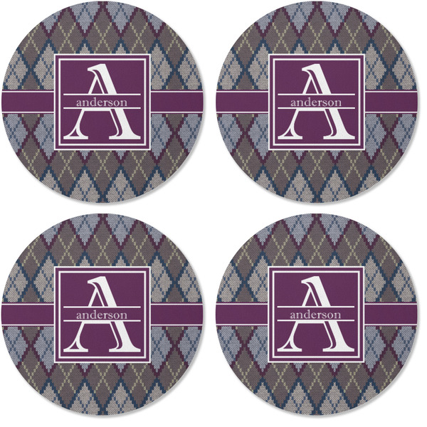 Knit Argyle Coaster Round Rubber Back - Apvl