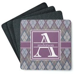 Knit Argyle Square Rubber Backed Coasters - Set of 4 (Personalized)