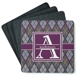 Knit Argyle Square Rubber Backed Coasters - Set of 4 (Personalized)