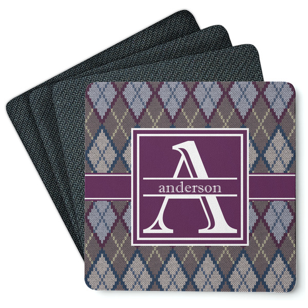 Custom Knit Argyle Square Rubber Backed Coasters - Set of 4 (Personalized)