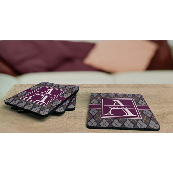 Knit Argyle Coaster Rubber Back - On Coffee Table