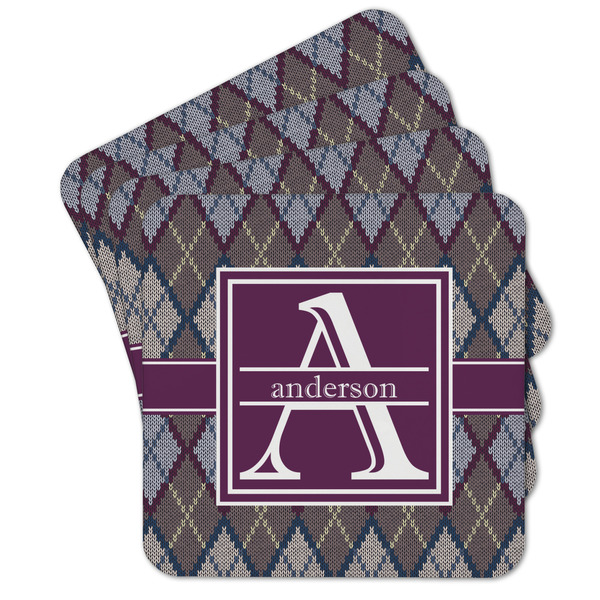 Custom Knit Argyle Cork Coaster - Set of 4 w/ Name and Initial