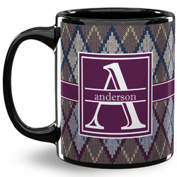 Knit Argyle 11 Oz Coffee Mug - Black (Personalized)