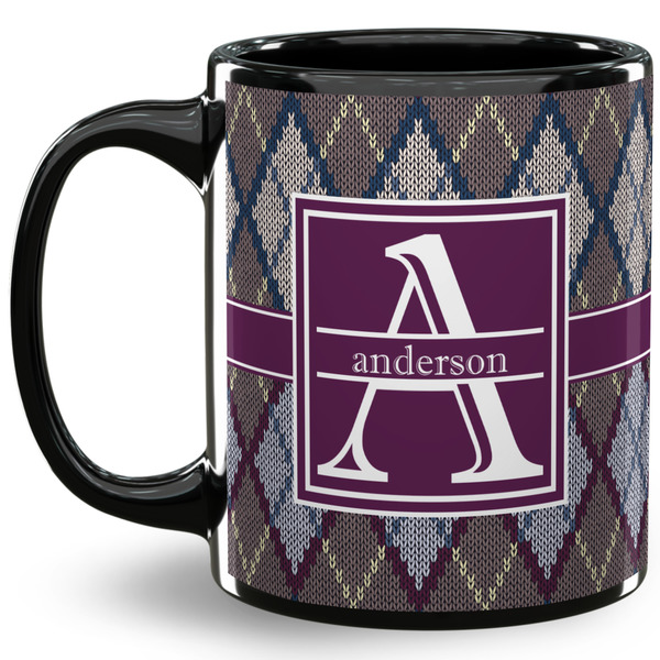 Custom Knit Argyle 11 Oz Coffee Mug - Black (Personalized)