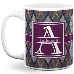 Knit Argyle 11 Oz Coffee Mug - White (Personalized)