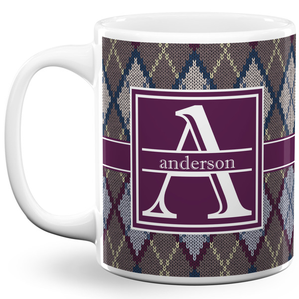 Custom Knit Argyle 11 Oz Coffee Mug - White (Personalized)