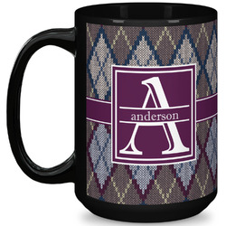 Knit Argyle 15 Oz Coffee Mug - Black (Personalized)