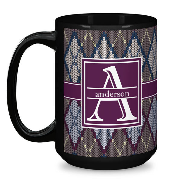 Knit Argyle Coffee Mug - 15 oz - Black