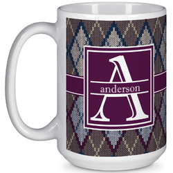 Knit Argyle 15 Oz Coffee Mug - White (Personalized)