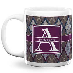 Knit Argyle 20 Oz Coffee Mug - White (Personalized)