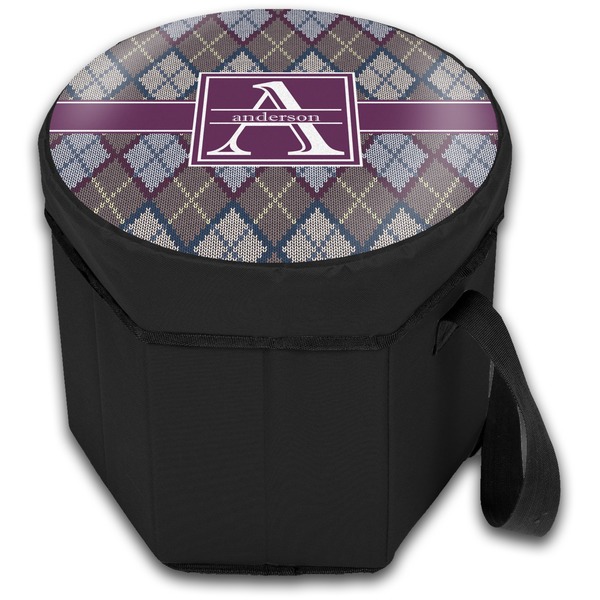 Knit Argyle Collapsible Personalized Cooler & Seat (Closed)